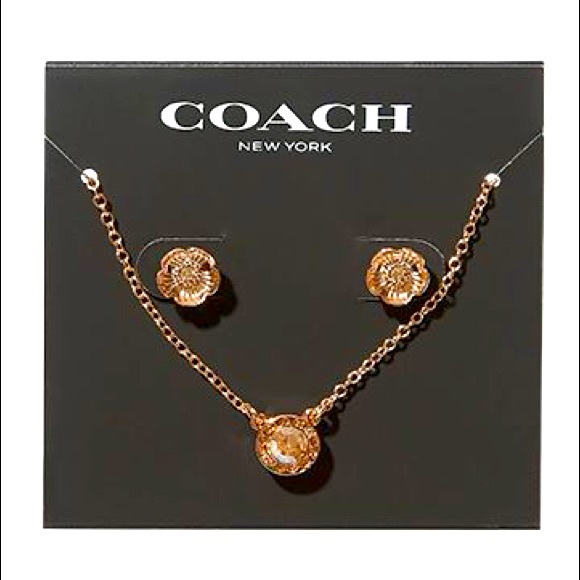 Coach Jewelry Coach Open Circle Necklace And Tea Rose Stud Earrings